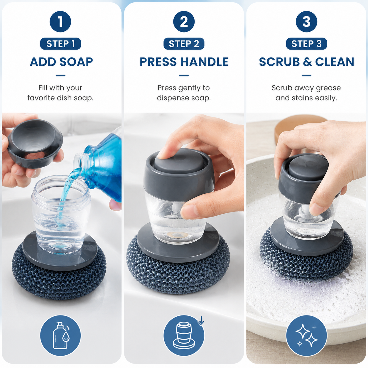Smart Automatic Soap Dispensing Kitchen Scrub Brush, Built-In Liquid Soap Dispenser With Ergonomic Handle For Easy Dishwashing, Sink, Bowl, Pot And Pan Cleaning