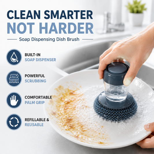 Smart Automatic Soap Dispensing Kitchen Scrub Brush, Built-In Liquid Soap Dispenser With Ergonomic Handle For Easy Dishwashing, Sink, Bowl, Pot And Pan Cleaning