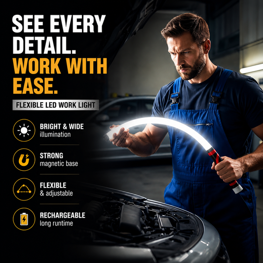 Flexible LED Work Light - Bendable Magnetic Inspection Flashlight, Rechargeable Hands-Free Repair Lamp with Long Runtime for Automotive Repair, Garage & Outdoor Use