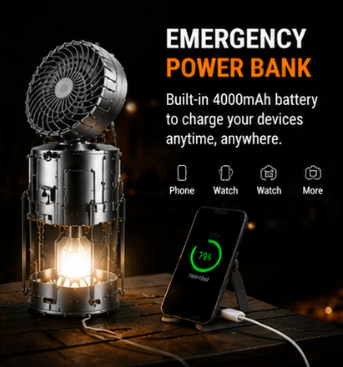 🔥50% OFF |Futavion® 5-IN-1 Camping Fan & LED Lantern – Rechargeable, Power Bank, Foldable & Hang Anywhere