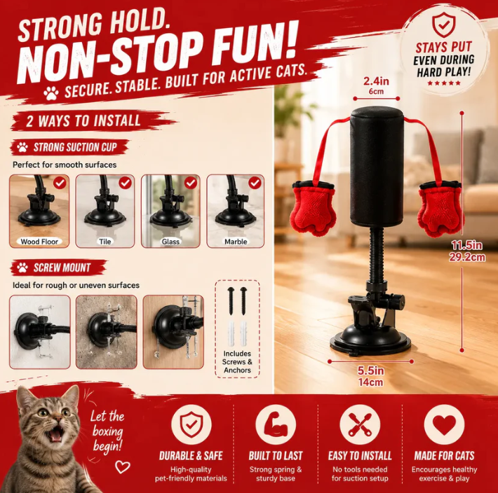 Spring-Loaded Cat Punching Bag 🥊 – Interactive Indoor Play Toy