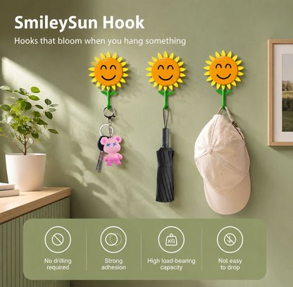 🌻🪝Futavion®Smiling Sunflower Wall Hook – Easy Wall Storage Hack for Keys, Towels, Coats & More, Perfect for Small Spaces