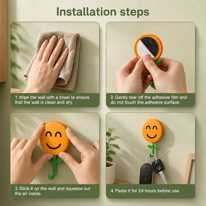 🌻🪝Futavion®Smiling Sunflower Wall Hook – Easy Wall Storage Hack for Keys, Towels, Coats & More, Perfect for Small Spaces