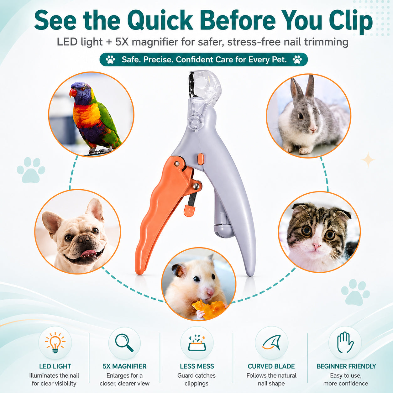 ✔✂OFFICIAL STORE LED Pet Nail Clipper paw clip The LED Nail Clipper That Helps You See Before You Cut