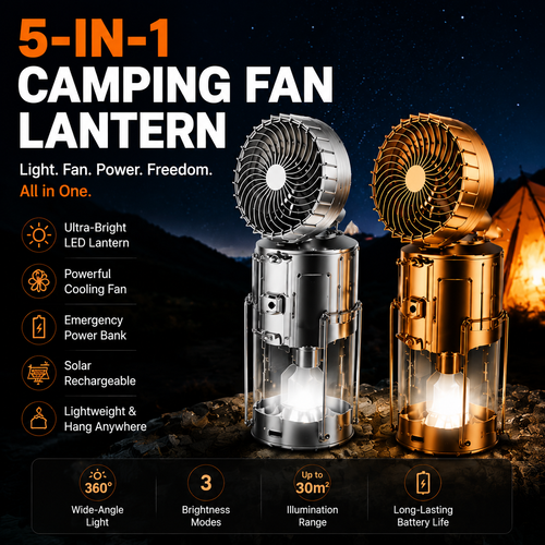🔥50% OFF |Futavion® 5-IN-1 Camping Fan & LED Lantern – Rechargeable, Power Bank, Foldable & Hang Anywhere