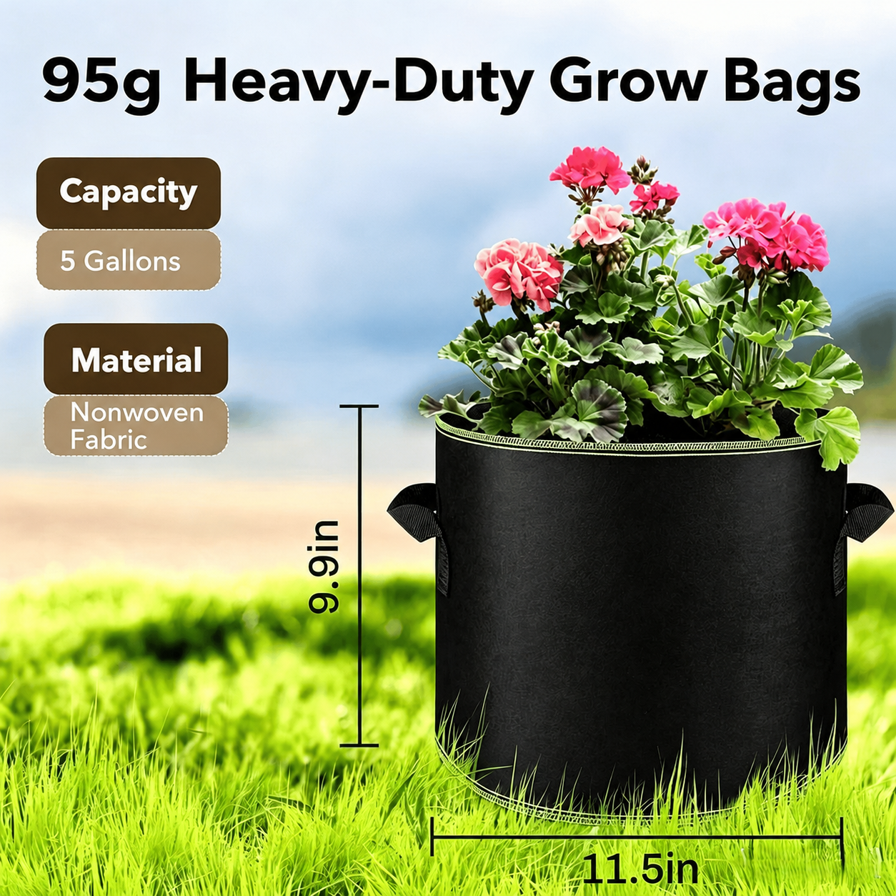 🌱Futavion®  5 Gallon Grow Bags – Heavy Duty Aeration Fabric Pots🪴