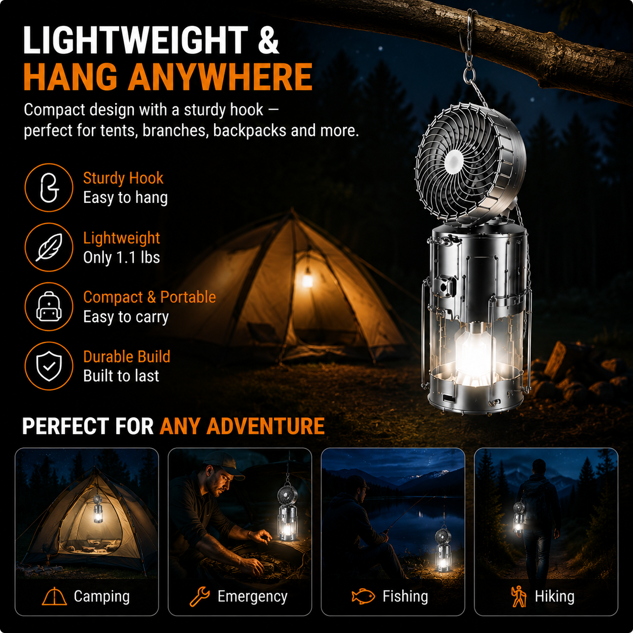 🔥50% OFF |Futavion® 5-IN-1 Camping Fan & LED Lantern – Rechargeable, Power Bank, Foldable & Hang Anywhere