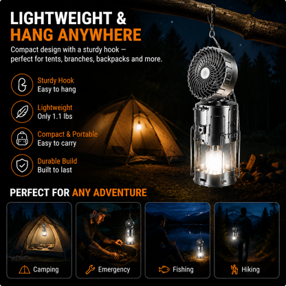 🔥50% OFF |Futavion® 5-IN-1 Camping Fan & LED Lantern – Rechargeable, Power Bank, Foldable & Hang Anywhere