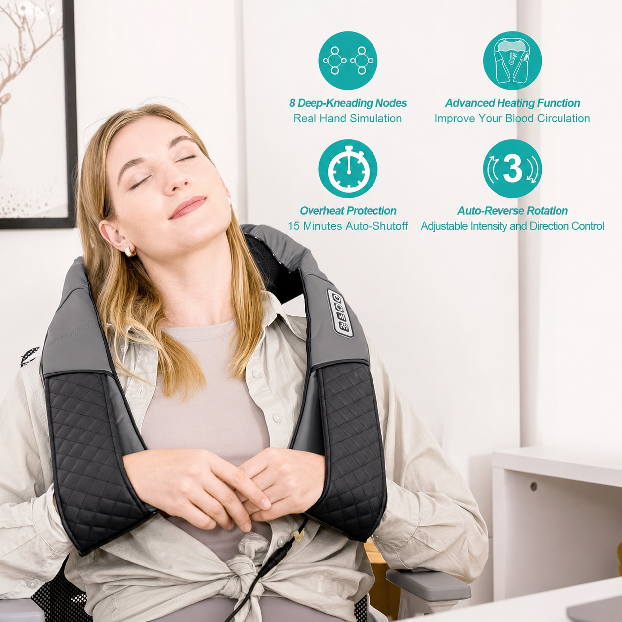 💆🏼Azokro®Neck massager - Pressure-type massage device - Portable massage equipment with heating function - Electric massage pillow for relieving neck and back pain - Gray product suitable for both women and men