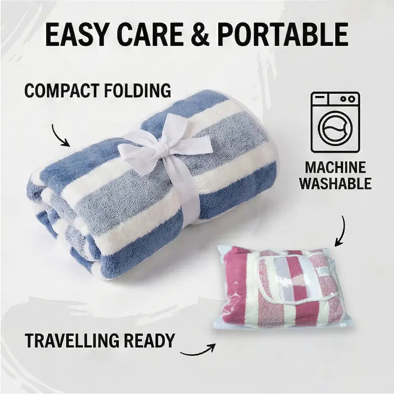 Futavion® Quick-Drying Dog Bathrobe, 1-Piece Striped Pet Dressing Gown with Adjustable Belly Band, Super-Absorbent Super-Soft Fabric
