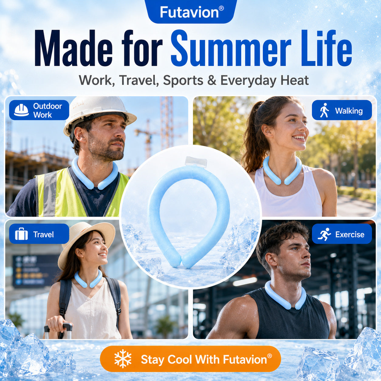 ✔🧊Futavion®Neck Cooling Tube with Insulated Bag, Reusable Ice Ring Cooler Wearable Body Cooling Products, Neck Coolers for Hot Weather