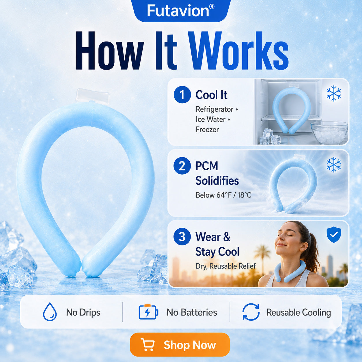 ✔🧊Futavion®Neck Cooling Tube with Insulated Bag, Reusable Ice Ring Cooler Wearable Body Cooling Products, Neck Coolers for Hot Weather