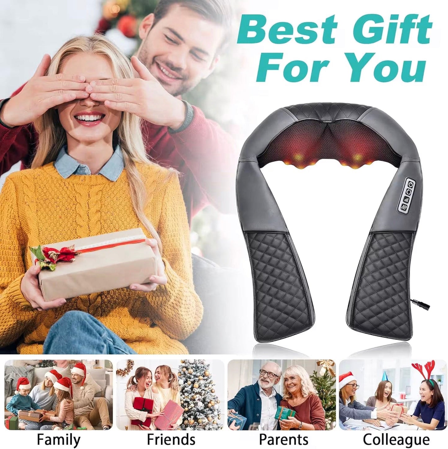💆🏼Azokro®Neck massager - Pressure-type massage device - Portable massage equipment with heating function - Electric massage pillow for relieving neck and back pain - Gray product suitable for both women and men