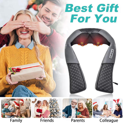 💆🏼Azokro®Neck massager - Pressure-type massage device - Portable massage equipment with heating function - Electric massage pillow for relieving neck and back pain - Gray product suitable for both women and men