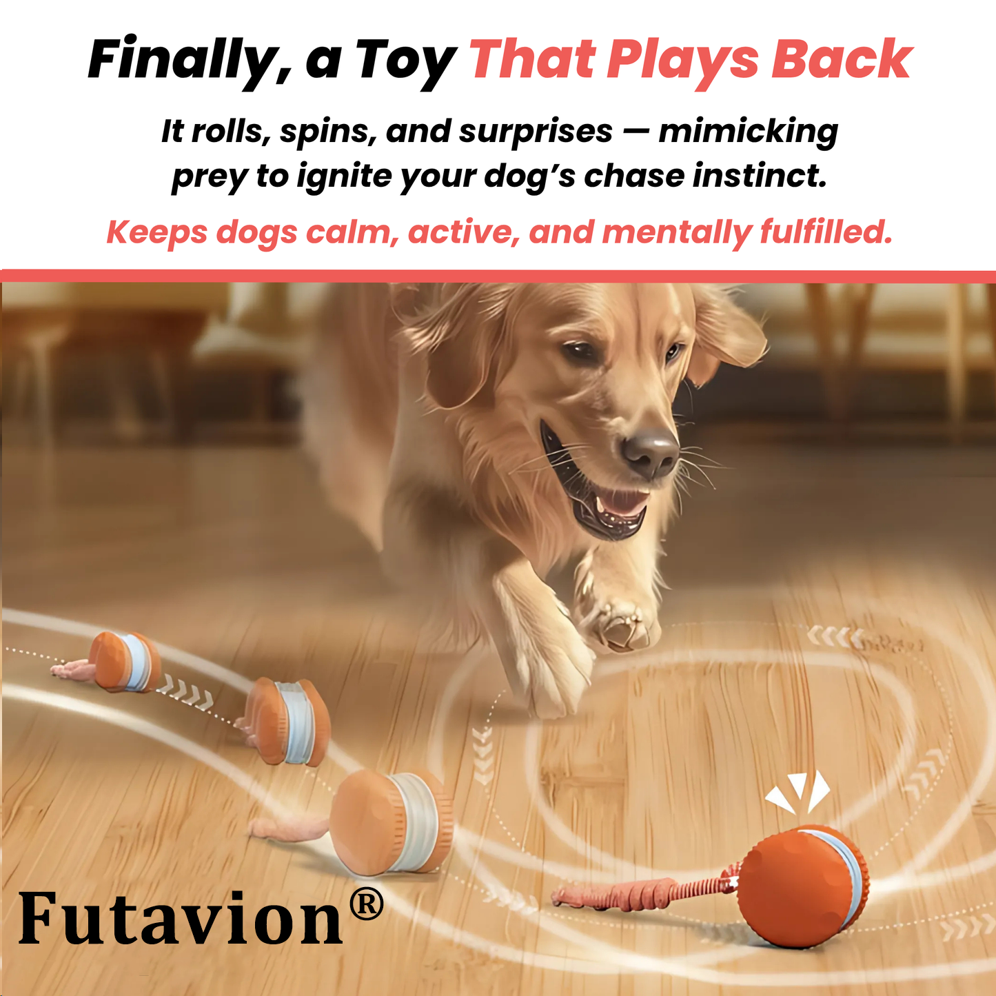 UP|⚽Futavion®Interactive Dog Toys, Electric Automatic Rolling Ball Toy with Rope, Random Path Moving Dog Ball for Chewing and Playing, Boredom Relief,for Small Medium Dogs